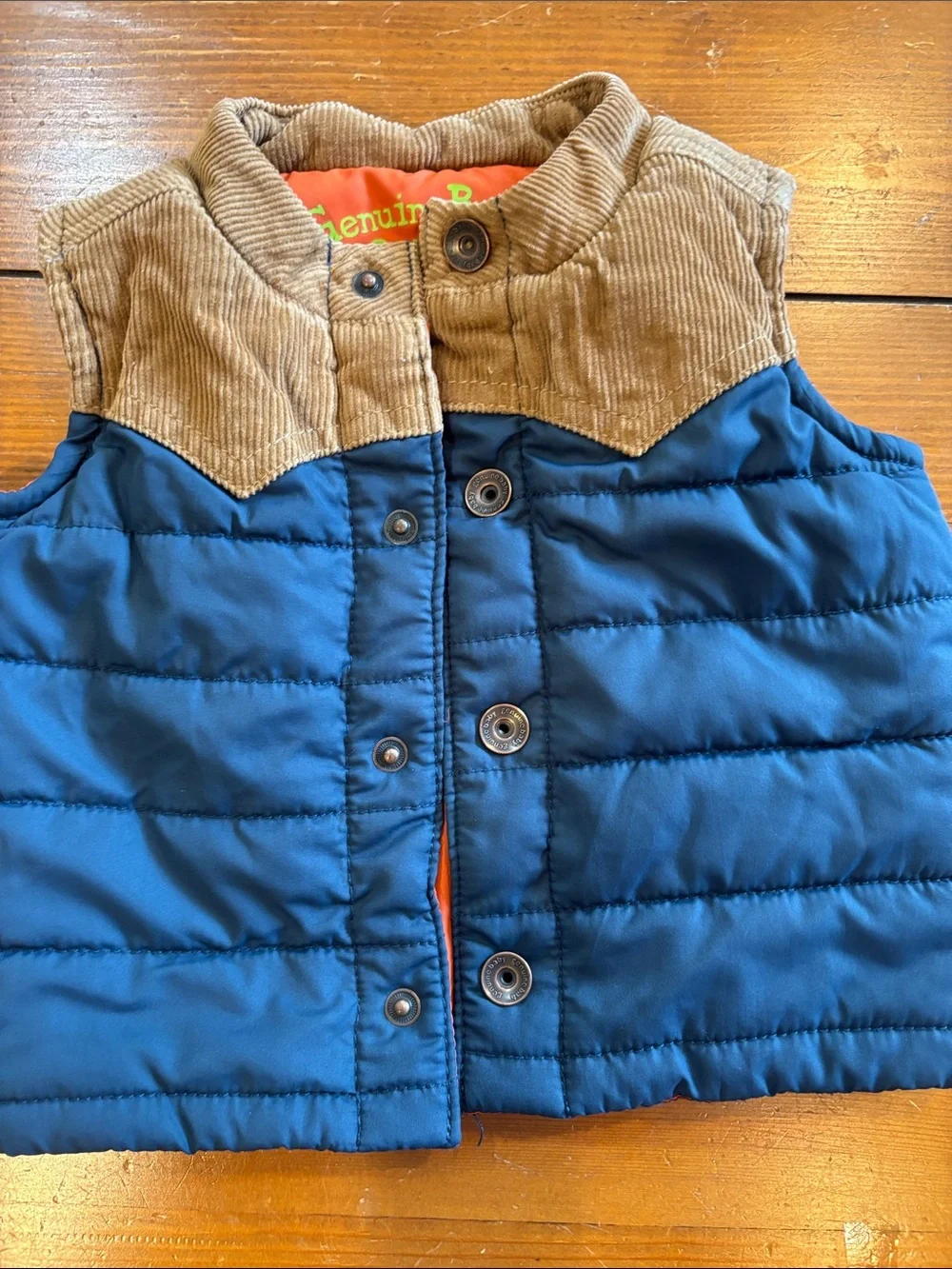 OshKosh B'gosh Baby Navy Puffer Vest with Tan Yoke Boys Size 9 M